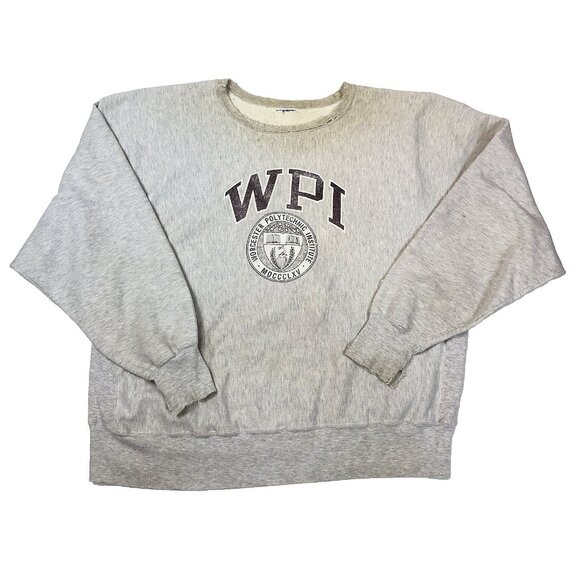 Vintage WPI Worcester Polytechnic Institute Crewneck Distressed Gray Sweatshirt - Picture 1 of 10